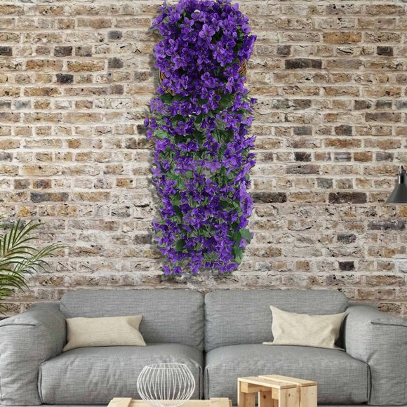 Bigersell Artificial Hanging Flowers for Outdoor, Spring Fake Hanging Plant, Plastic Fabric Faux Garland Vines Plants for Wall Front Door Yard Garden Wedding Home Decoration Blue