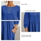 thumbnail image 3 of Vestido de cuello redondo Mangas de globo tres cuartos Color puro Diseño de bolsillo suelto Vestido casual de mujer Azul M, 3 of 4