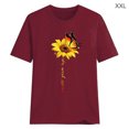 thumbnail image 2 of Blouse Été Manches Courtes T-shirt Tournesol Femmes Tournesol Imprimé Rond Femmes Imprimé Col Haut, Vin Rouge, XXL, 2 of 5