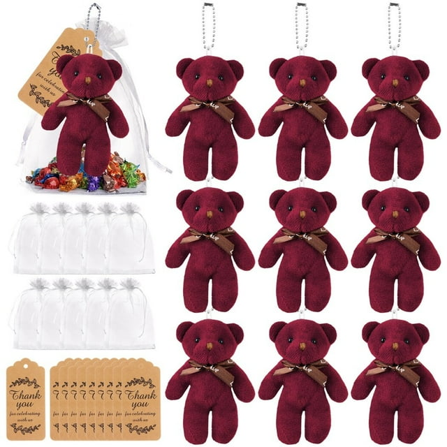 10 mini ositos de peluche para baby shower, pequeños osos de peluche a granel, mini osos de peluche de 4,7 pulgadas con etiquetas de agradecimiento y bolsas de organza, recuerdos de fiesta