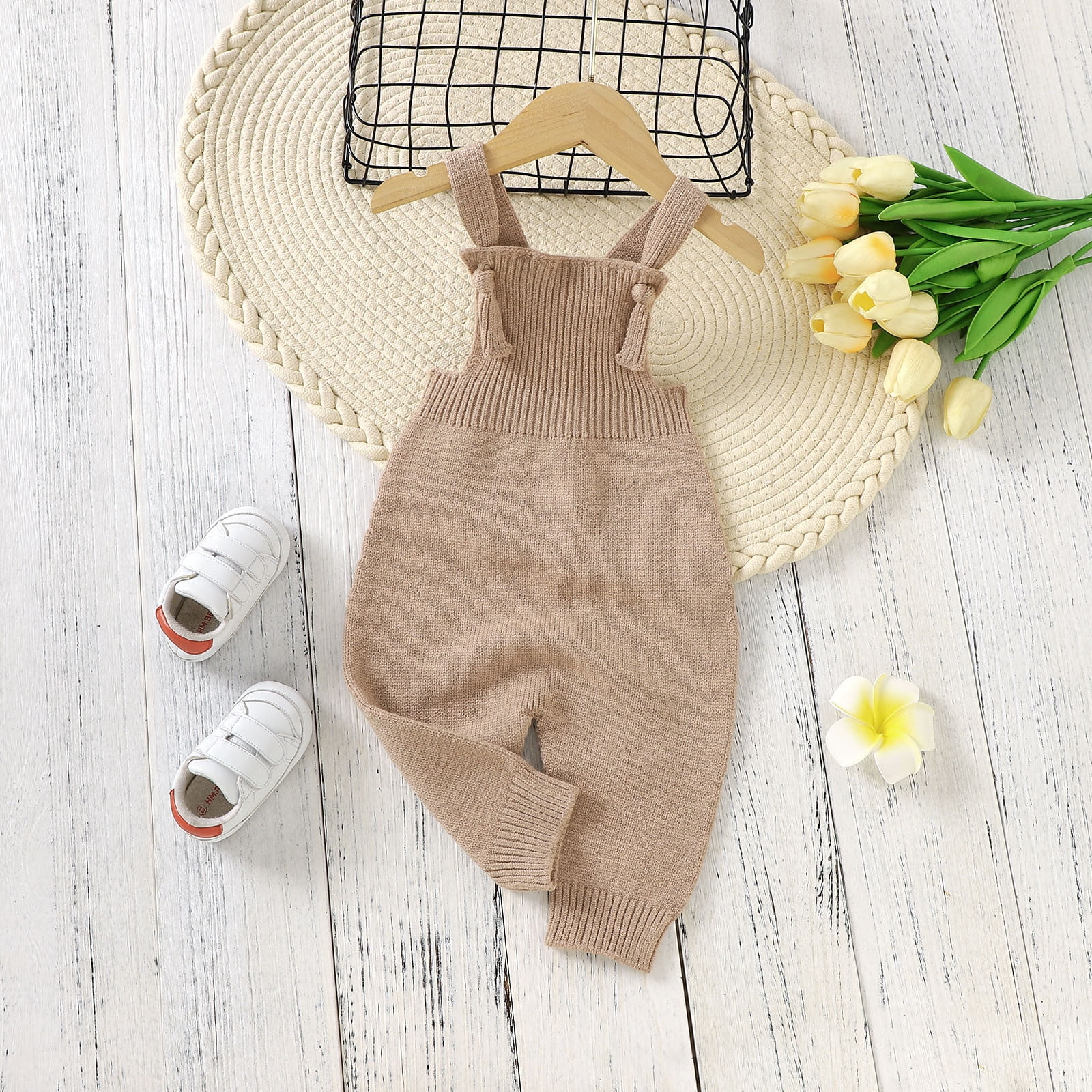 100% Cotton Baby Girl Button Front Solid Sleeveless Romper