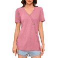 thumbnail image 4 of Tops de Color Sólido para las Mujeres, Botón de Cuello en V de Manga Corta, Top de Moda Casual para las Mujeres, 4 of 9