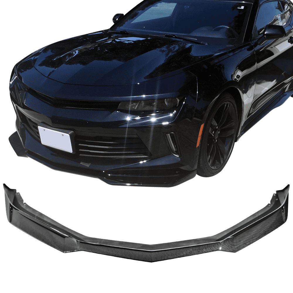 Ikon Motorsports Compatible with 16-18 Chevy Camaro  LT and RS Model Only, ZL1 Style Front Bumper Lip - Carbon Fiber Print PP