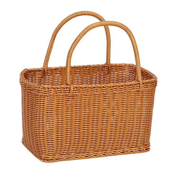 Cestas de Almacenamiento Hechas a Mano Cesta de Picnic Multifuncional Imitación de Ratán Resistente para Cocina Sala de Estar Artículos de Tocador Org Mango shamjiam Cesta tejida