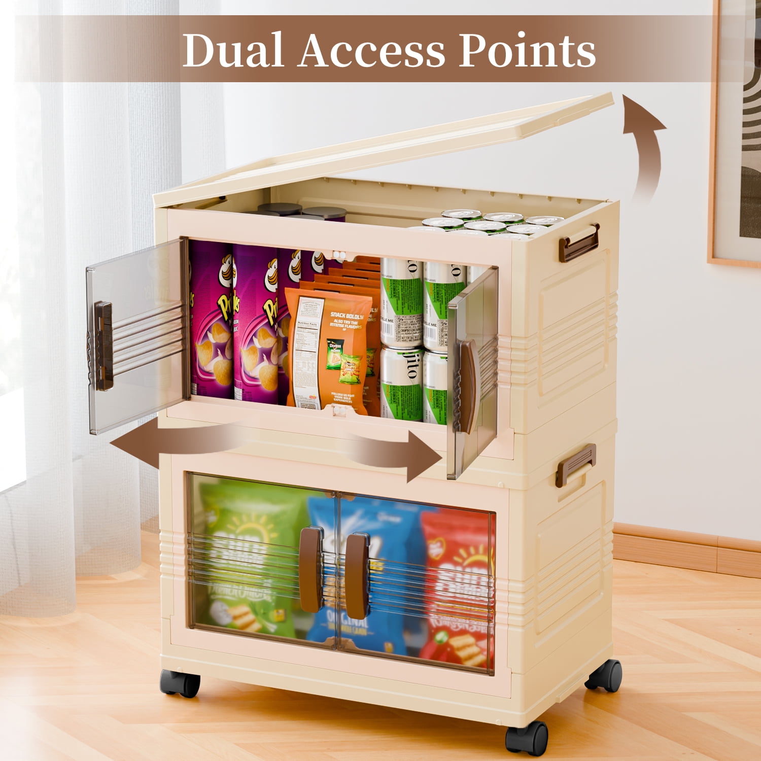 TINANA Plastic Storage Bins with Lids, 4 Tier 124QT Stackable Storage Containers with Wheels, Folding Closet Organizers for Living Room, Office, Dorm