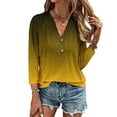 thumbnail image 3 of TKLPEHG Dressy Tops for Women Fashion Summer Button V Neck Tunic Shirts 3/4 Sleeve T Shirts Lightweight Gradient Color Graphic Tee Casual Going Out Tops Loose Blouse(Yellow,M), 3 of 5