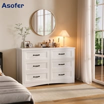 Asofer 6-Drawer White Dresser Cabinet with Metal Handle, Modern Wood Double Chest for Bedroom, Living Room