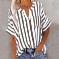 thumbnail image 5 of Womens Short Sleeve Shirts Linen Lightweight Striped V Neck Tops Loose Casual Summer Blouses with Pocket (XL, Coffee), 5 of 7