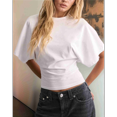 thumbnail image 3 of T-shirts pour Femmes à Col Rond, Taille Resserrée, T-Shirt Décontracté à Manches Courtes, Hauts d'Entraînement, Couleur Unie, T-Shirts Basiques, Blanc G, 3 of 5