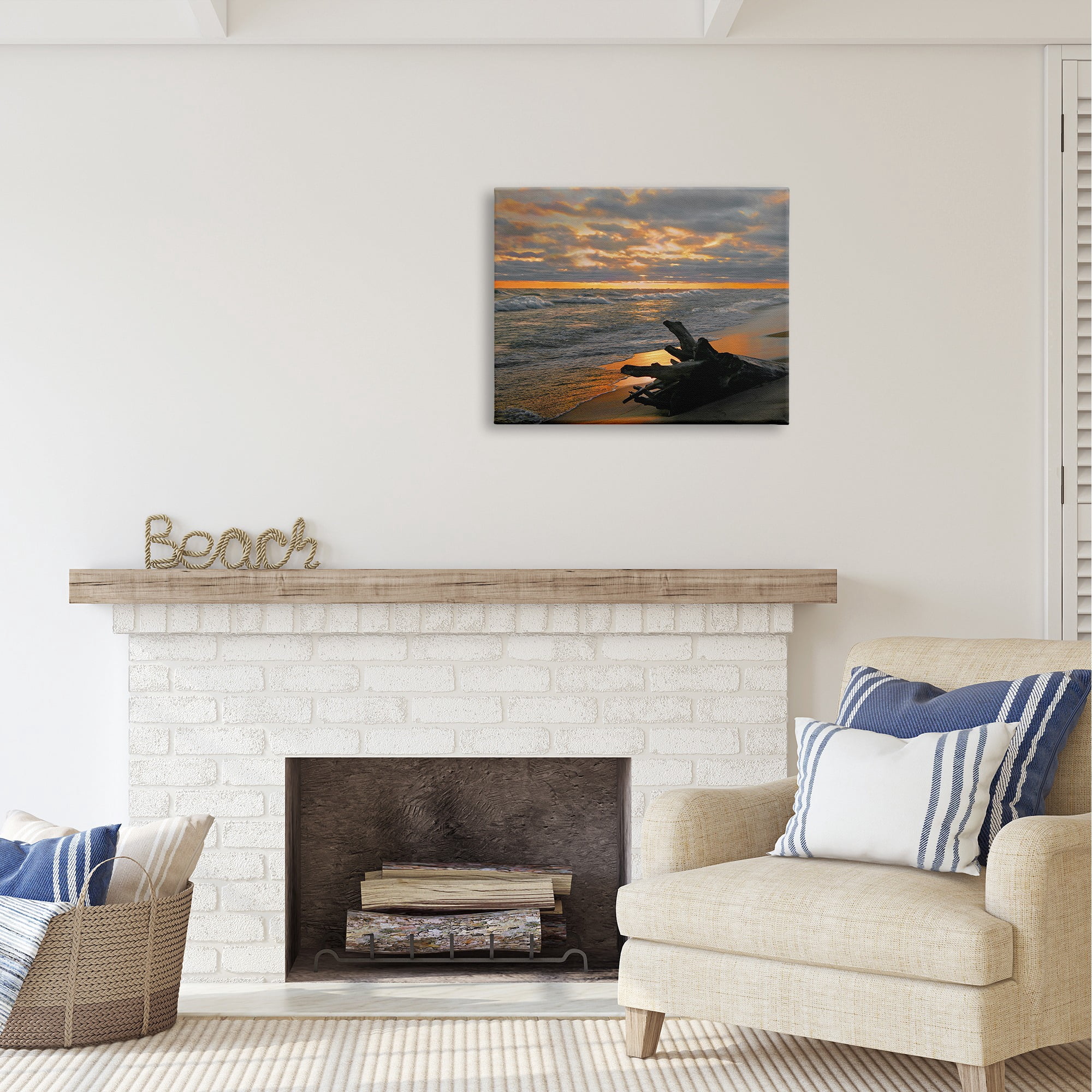 Stupell Industries Driftwood at Sunset Landscape Photography Gallery Wrapped Canvas Art Print Wall Art, 30 x 24