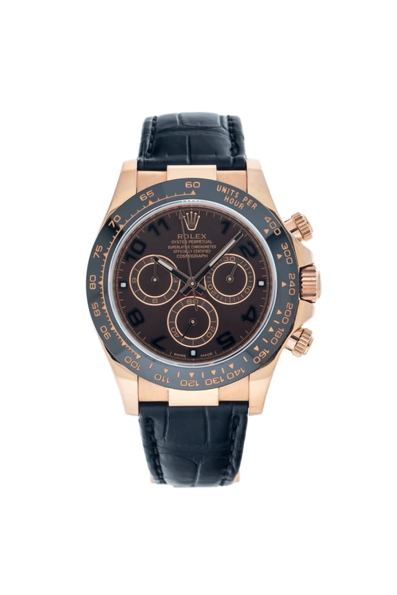 Pre-Owned Rolex Cosmograph Daytona 40MM 116515LN Chocolate Arabic Dial Black Ceramic Tachymeter Bezel Black Leather Strap