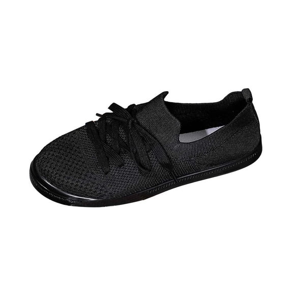 uvwlwu Women's Casual On Shoes Breathable Mesh Lace Up Flat Comfortable Walking Shoes For Daily Wear Fashion Sneakers(Black,9)