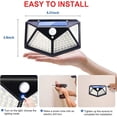 thumbnail image 4 of Luces solares de pared para exteriores, 3 modos, luces con sensor de movimiento, 100 LED, luces inalámbricas de seguridad solar, IP65, luces solares impermeables para exteriores (paquete de, 4 of 5