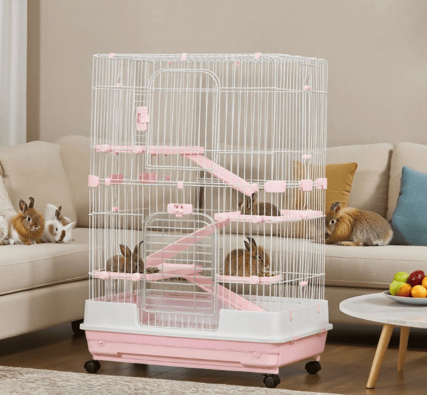 Rabbit Hut Small Animal Cage Rabbit Hutch with Wheels