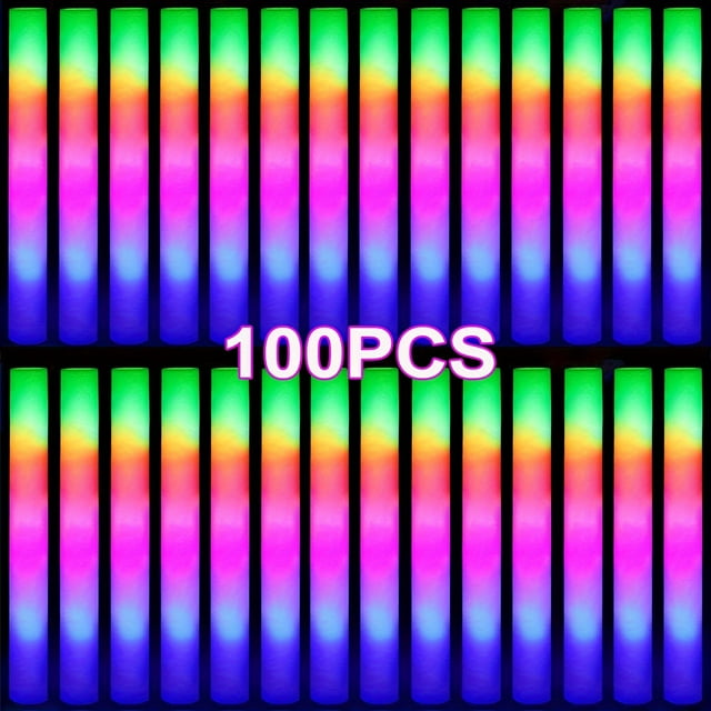 QJUHUNG 30/50/84/100PCS Foam Sticks Bulk LED Glow Sticks 3 Modes Colorful Flashing Sticks Light Up Cheer Tube In The Dark Glowing Baton Wands For Halloween Raves Party Christmas Wedding
