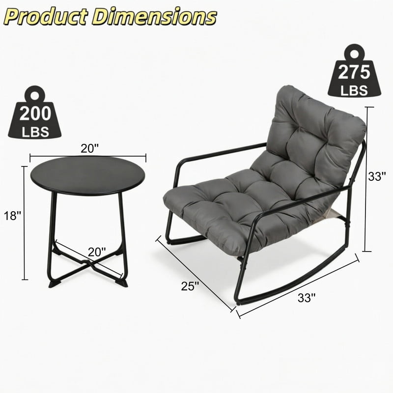 2-Piece Indoor & Outdoor Universal Rocking Chair with Side Table, Glider Rocking Recliner Chair with Cushion, Accent Armchair