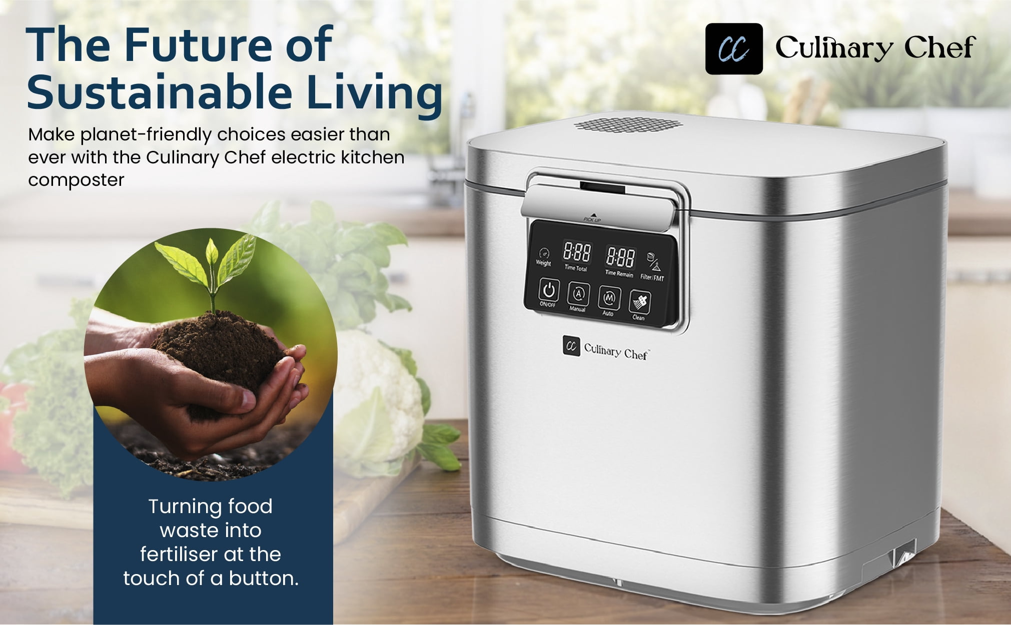 Culinary Chef, 3.8L Smart Electric Food Waste Composter, Stainless Steel