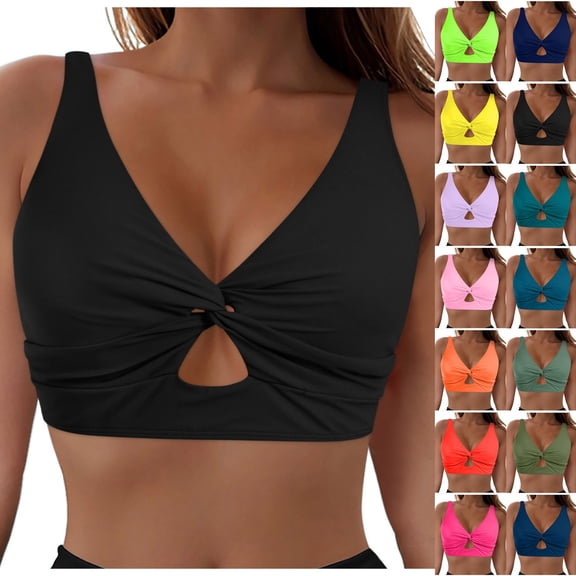 zaveiop Bikini Tops for Women Cropped Strapcore Tankini Tops Beach Padded Knot Twist Cut out Adjustable Swimwear Top Only (Green, M)
