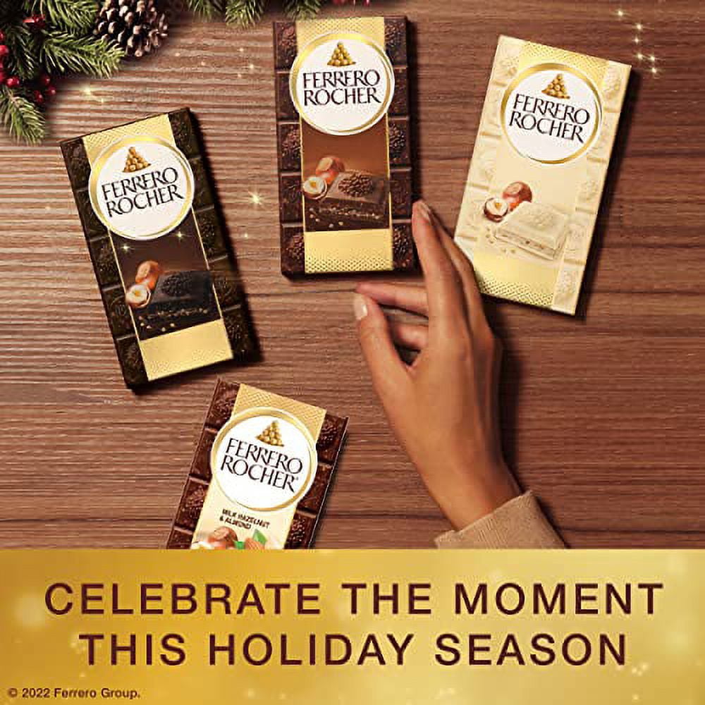 Ferrero Rocher Premium Chocolate Bars, White Chocolate Hazelnut Individually Wrapped, Holiday Chocolate, Great for Holiday Gift Baskets, 3.1 oz each, 8 Pack