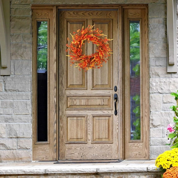 Peacheart 17.7" Fall Wreath for Front Door, Orange Artificial Eucalyptus Leaf Flower Wreath for Autumn Harvest Thanksgiving Halloween Farmhouse Home Window Wall Hanging Decor