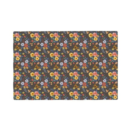 

Rocae Colorful Flowers with Butterfly Printed Heat Resistant Place Mats Classic Hemstitch Cloth Fabric Placemats Imitation Linen Place Mat Table Mats 18x12 inch