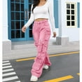 thumbnail image 2 of Women's High Waist Baggy Jeans Flap Pocket Cargo Pants Loose Denim Pants Streetwear, 2 of 5