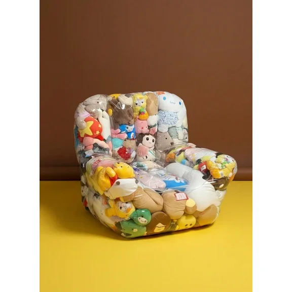 Stuffed Animal Storage Bean Bag Chair for Kids, Large Capacity Transparent Toy Storage Sofa Seat Organizer with Double Zipper, Clear PVC 100x90cm Waterproof Plush Toy Holder