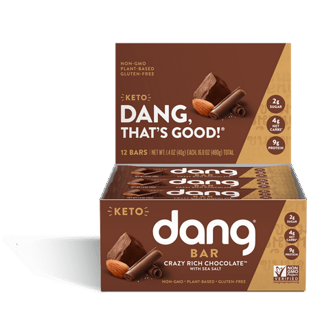 Dang Bar, Crazy Rich Chocolate, Keto, Low Sugar, Plant Based, Gluten Free, 1.4 oz, 12 Ct