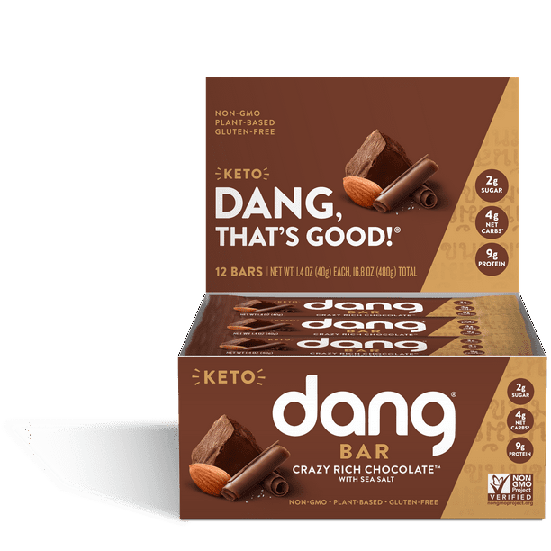Dang Bar, Crazy Rich Chocolate, Keto, Low Sugar, Plant Based, Gluten Free, 1.4 Oz, 12 Ct