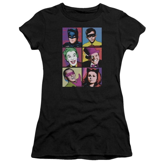Batman Classic TV Pop Cast S/S Junior Women's T-Shirt Sheer Black