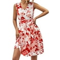 thumbnail image 1 of Gibobby Vestido corto casual para mujer Vestidos casuales de verano para mujer Vestido sin mangas con estampado de flores Vestido casual de playa(Rojo,XL), 1 of 5