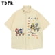 thumbnail image 2 of Camisas de carga con bordado de dibujos animados para hombre, camisas casuales retro de verano con solapa y manga corta con un solo pecho para hombre, 2 of 5