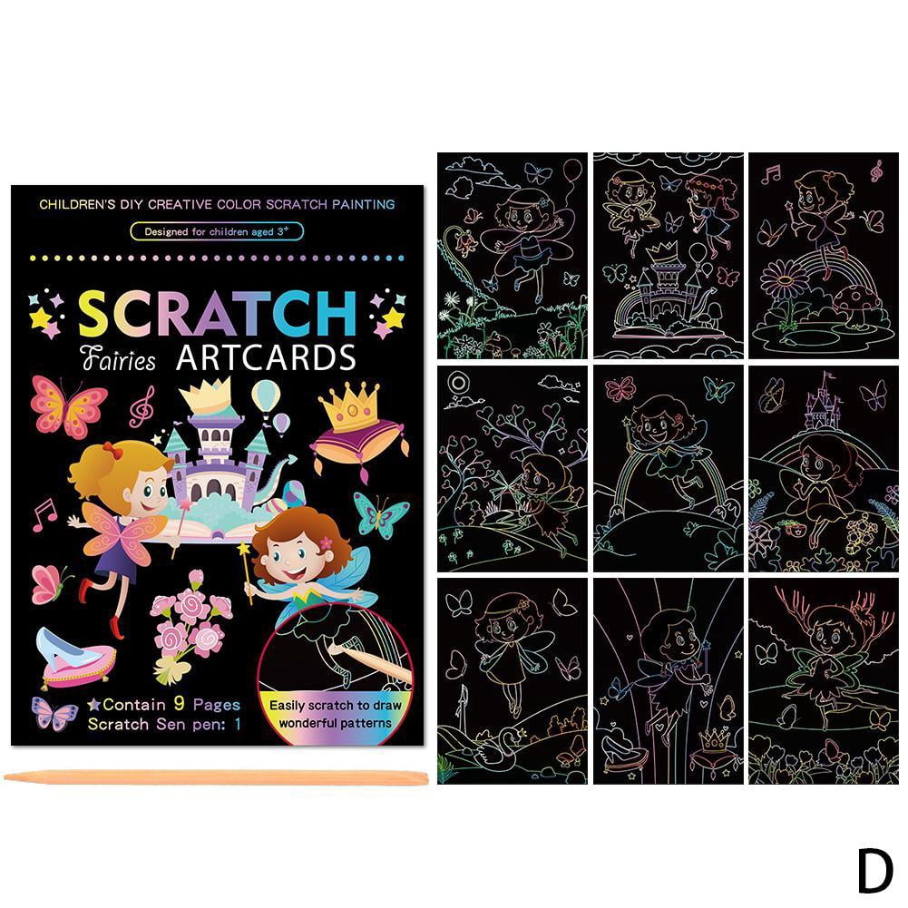 Magic Rainbow Color Scratch Art Painting Paper Card Kit Cartoon Dinosaur Drawing Board Kids Diy Educational Toys