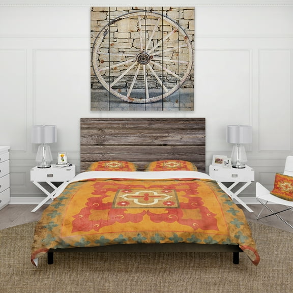 Designart 'Moroccan Orange Tiles Collage III' Bohemian & Eclectic Duvet Cover Set