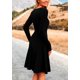 thumbnail image 2 of Vestido PRETTYGARDEN de Punto Acanalado Manga Larga Línea A Negro XL, 2 of 8