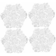 Crochet Cotton Lace Table Placemats Doilies Vase Pads, 4pc, White, 7 inch