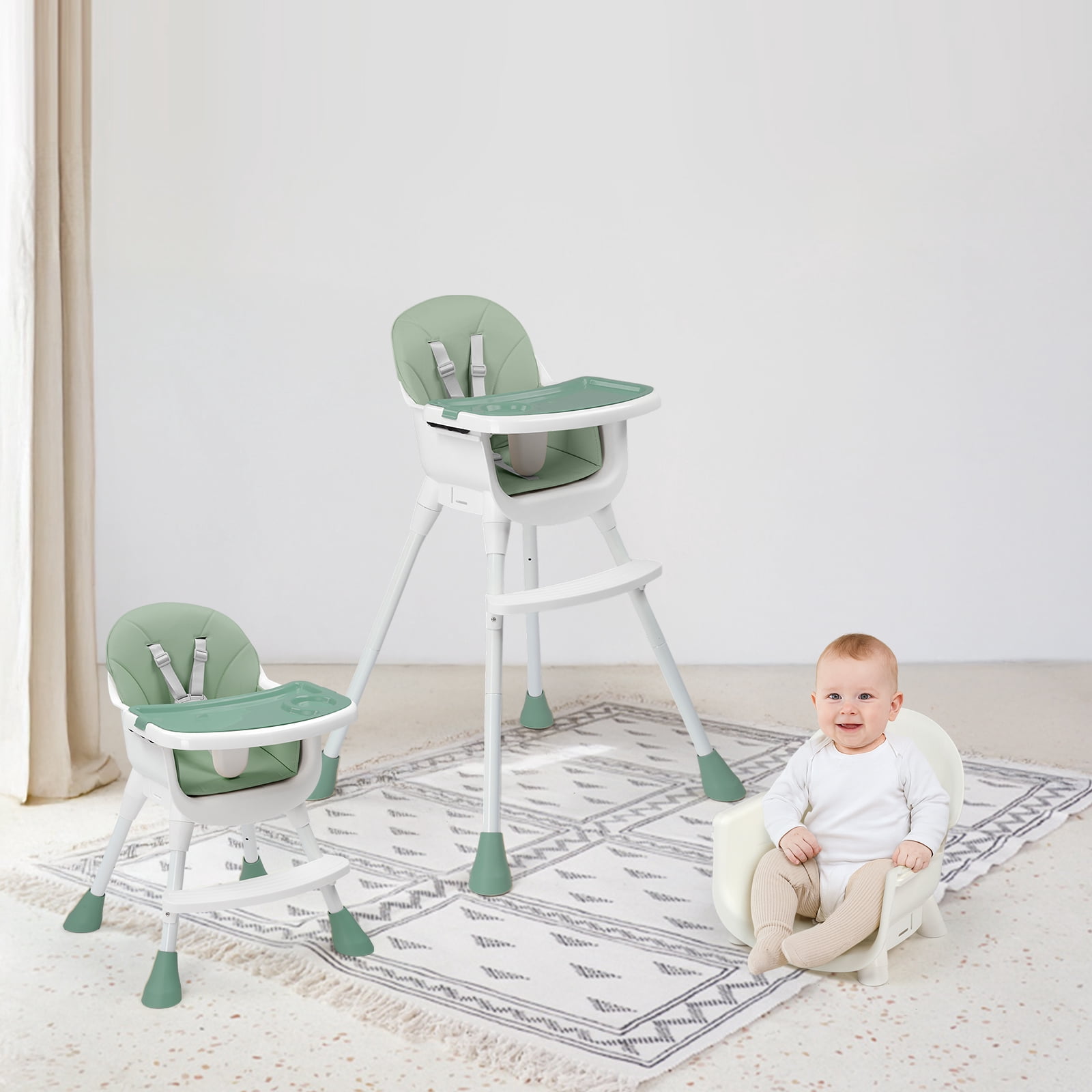 Ktaxon Baby High Chair, Convertible 3 in 1 High Chairs for Babies and Toddlers, Baby Highchair with 5-Point Safety Harness, Adjustable Dining Tray, Green