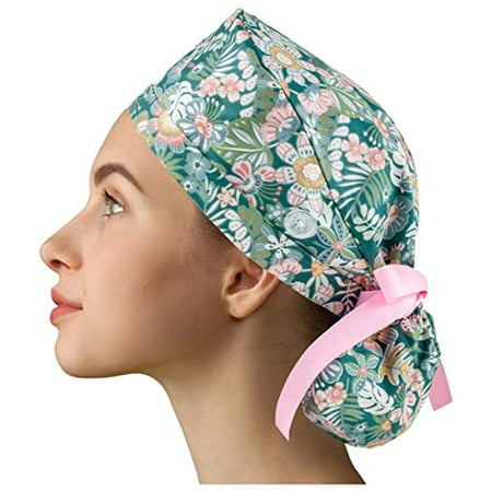 

Caps Clearance Scrub Cap With Buttons Bouffant Hat With Sweatband For Womens And Mens C One Size