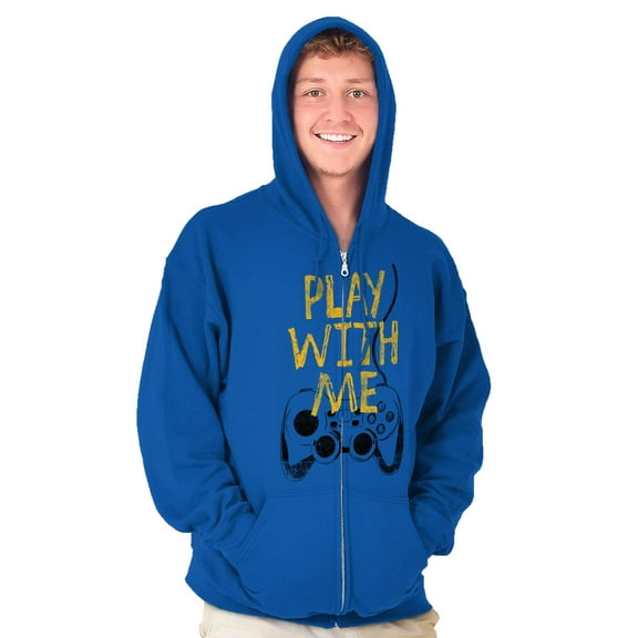 Play With Me Gamer Funny Nerdy Geeky Zip Hoodie Sweatshirt Men Brisco Brands X