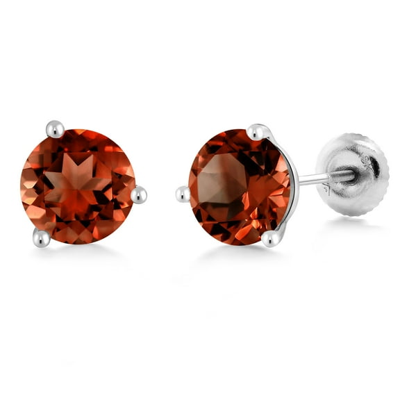 Gem Stone King 18K White Gold 2.00 Ct Round 6mm Red Garnet Three-Prong Martini Stud Earrings for Women Men