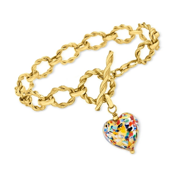Ross-Simons Italian Multicolored Murano Glass Heart Bracelet in 18kt Gold Over Sterling, Women's, Adult