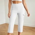 thumbnail image 6 of QTSHPN Womens Scrub Pants Sleek High Waist Cargo Style Stretchy Flex Capri with Flat Front for Summer Pants Women White L, 6 of 6