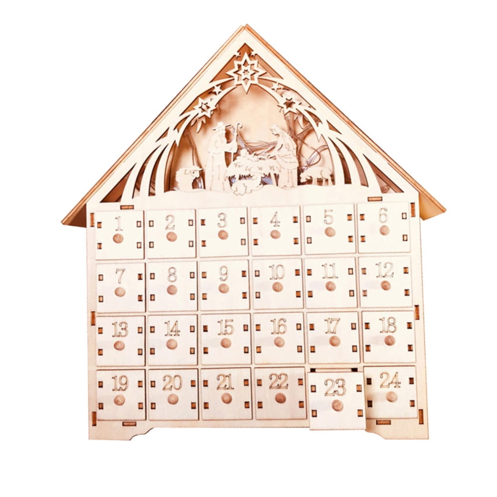 Wooden Advent Calendar Countdown Lights Christmas Party 24 PullOut