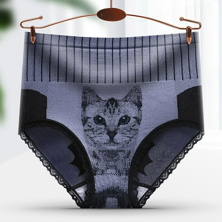 

High Waist Abdominal Panties Cat Print Comfortable Women Panties Note Please Buy One Size Larger