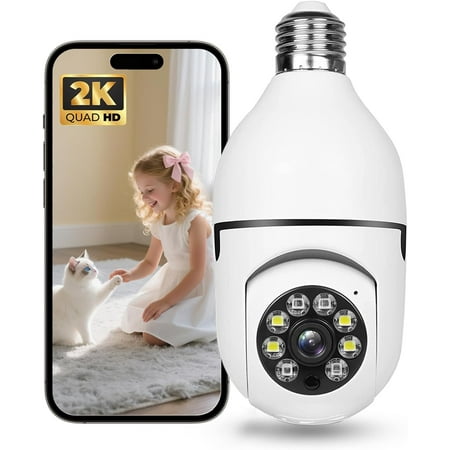 Hawkray Light Bulb Security Camera -5G& 2.4GHz WiFi 2K 3MP Cameras Wireless Outdoor Motion Detection and 911 Alarm Monitoring,Open AI Enabled,US Local Cloud, Color Night Vision,