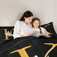 thumbnail image 4 of Homewish Gold Cartoon Monogrammed Twin Bedding Sets 7-Piece for Female, Initial K Letter Bedding Comforter Set, Groovy Rose Flower Reversible Sheet Sets, Ultra Soft Bedroom Decor, 4 of 7