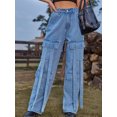 thumbnail image 5 of Gupgi Women Retro Cargo Jeans Elastic Rise Straight Leg Loose Denim Pants with Pockets S/M/L/XL, 5 of 9