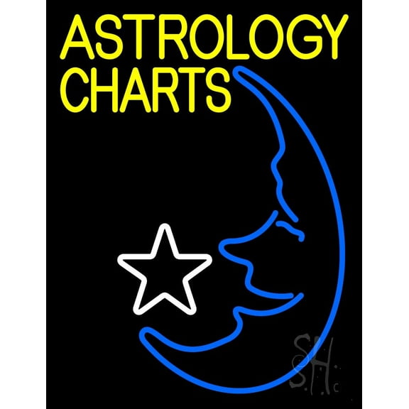 Yellow Astrology Charts LED Neon Sign 19" Tall x 15" Wide - inches Black Square Cut Acrylic Backing, with Dimmer - Bright and Premium built indoor LED Neon Sign for Storefront.