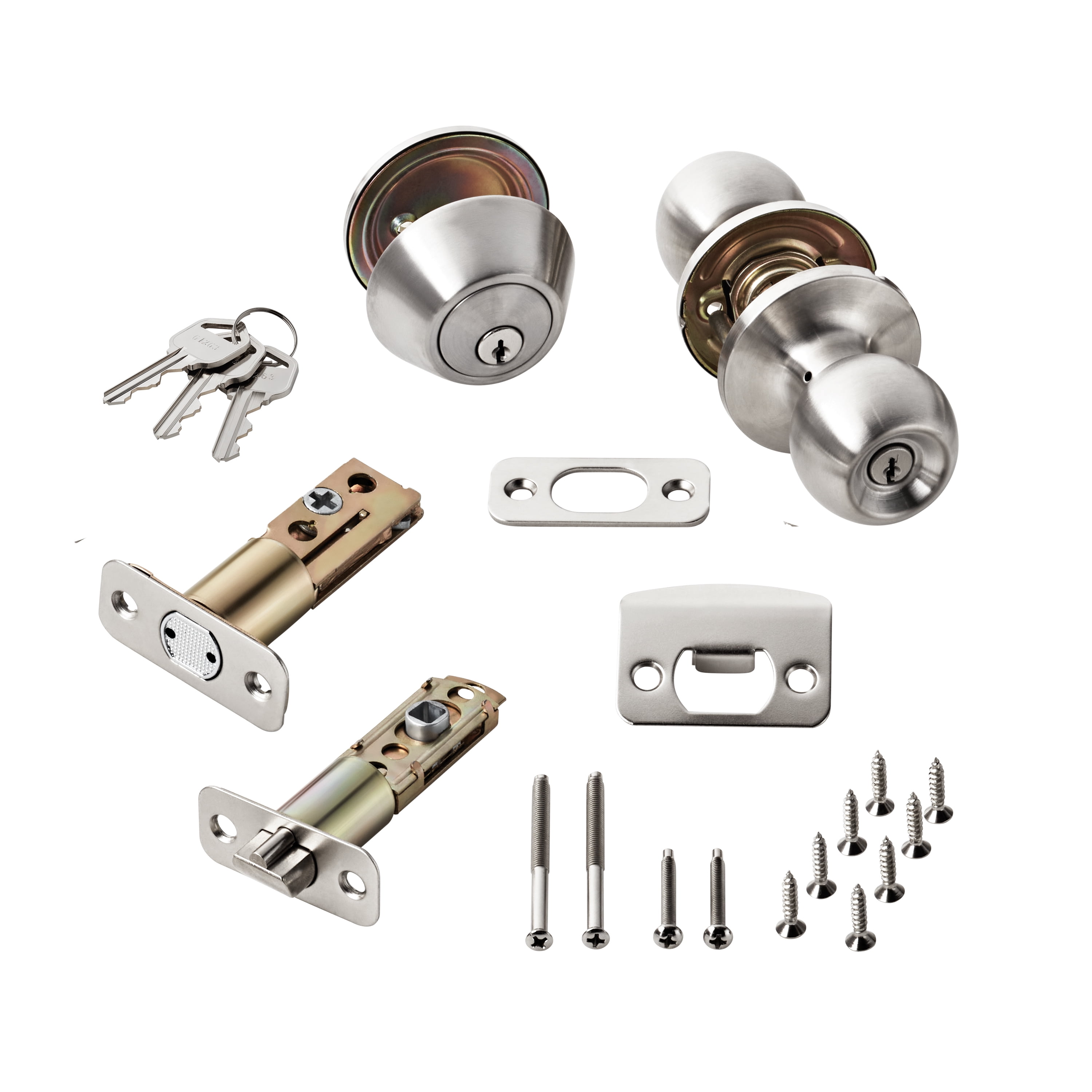 (2 pack) Hyper Tough Keyed Entry Ball Doorknob Lock and Single Cylinder Deadbolt Stainless Steel Finish Combo Pack