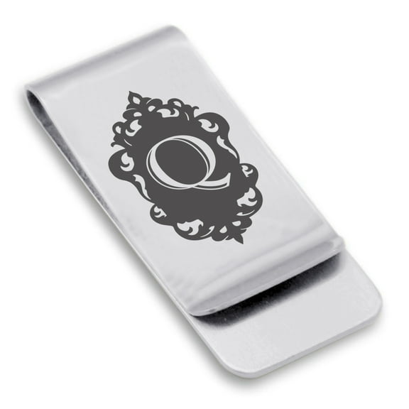 Stainless Steel Alphabet Letter Q initial Classic Slim Money Clip Credit Card Holder